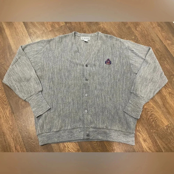 Izod Vintage Cardigan Mens XXL Gray Sweater Made In USA Logo Front - Picture 10 of 10